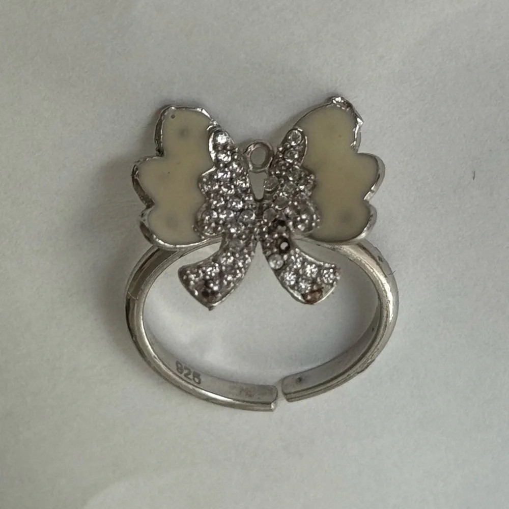 💝925 Silver bow enamel cubic zirconia ring size adjustable